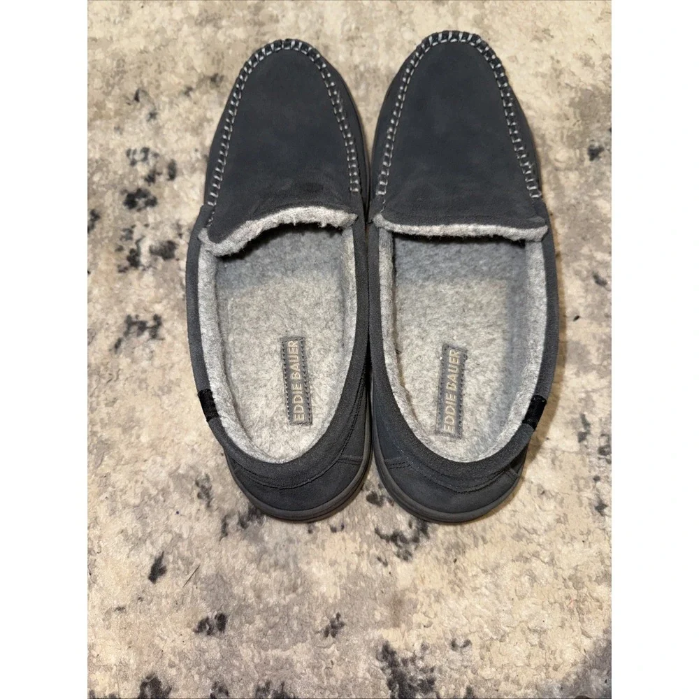 Eddie Bauer Loudon Slippers Men XL 11-12 Gray  Suede Memory Foam Slip On Comfort